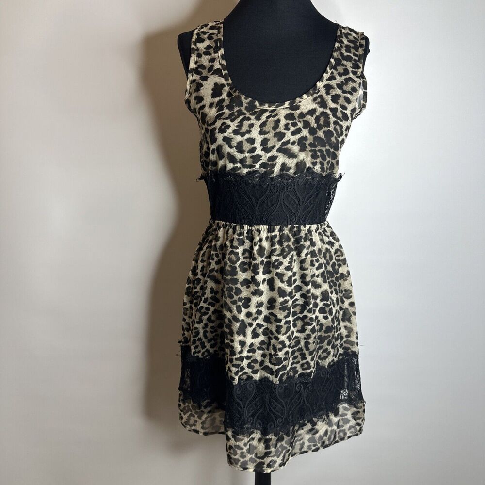 Vintage Audrey 3+1 Satin Slip Dress Womens S 90s Y2K Leopard Print High Slit USA